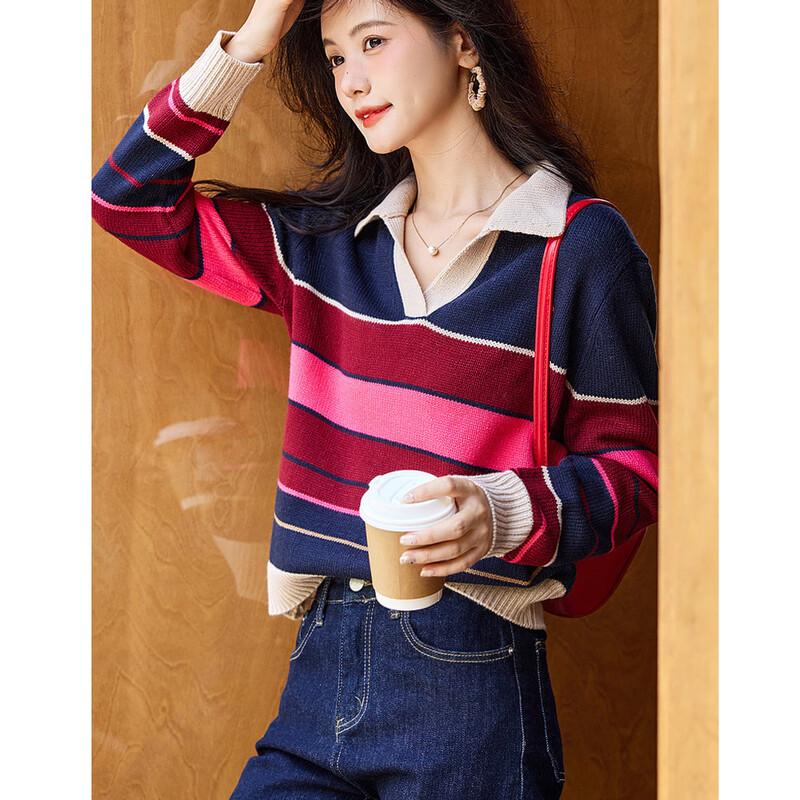 Demana Women s Striped V-Neck Knit Top S
