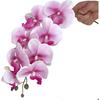 HinyoCo 5 Pcs Artificial Orchid Flowers and 2 Bundles Leaves,Artificial Phalaenopsis Flowers 32 Inch Stem Plants for Home Wedding Decoration (White