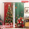 2 Stück 2D Flachdruck Weihnachtsfenstervorhänge Weihnachtsbaum Poinsettien Schmetterlinge 100% Polyesterstoff Ohne Strom