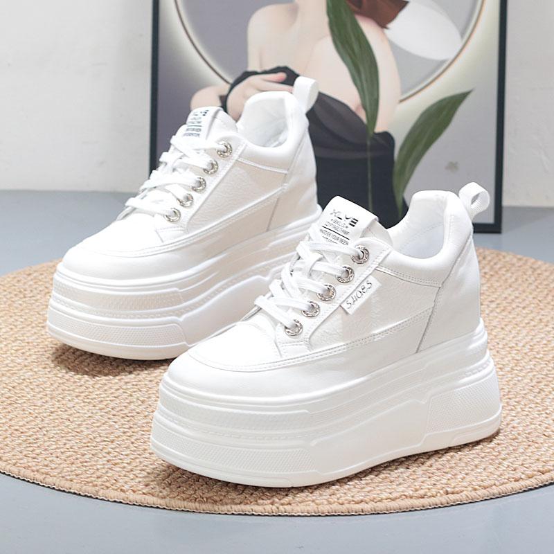Fashion 10CM 12CM Synthetic Genuine Leather Spring Combat Autumn Ankle Platform Wedge Flats Chunky Sneakers Shoes Vulcanize Women