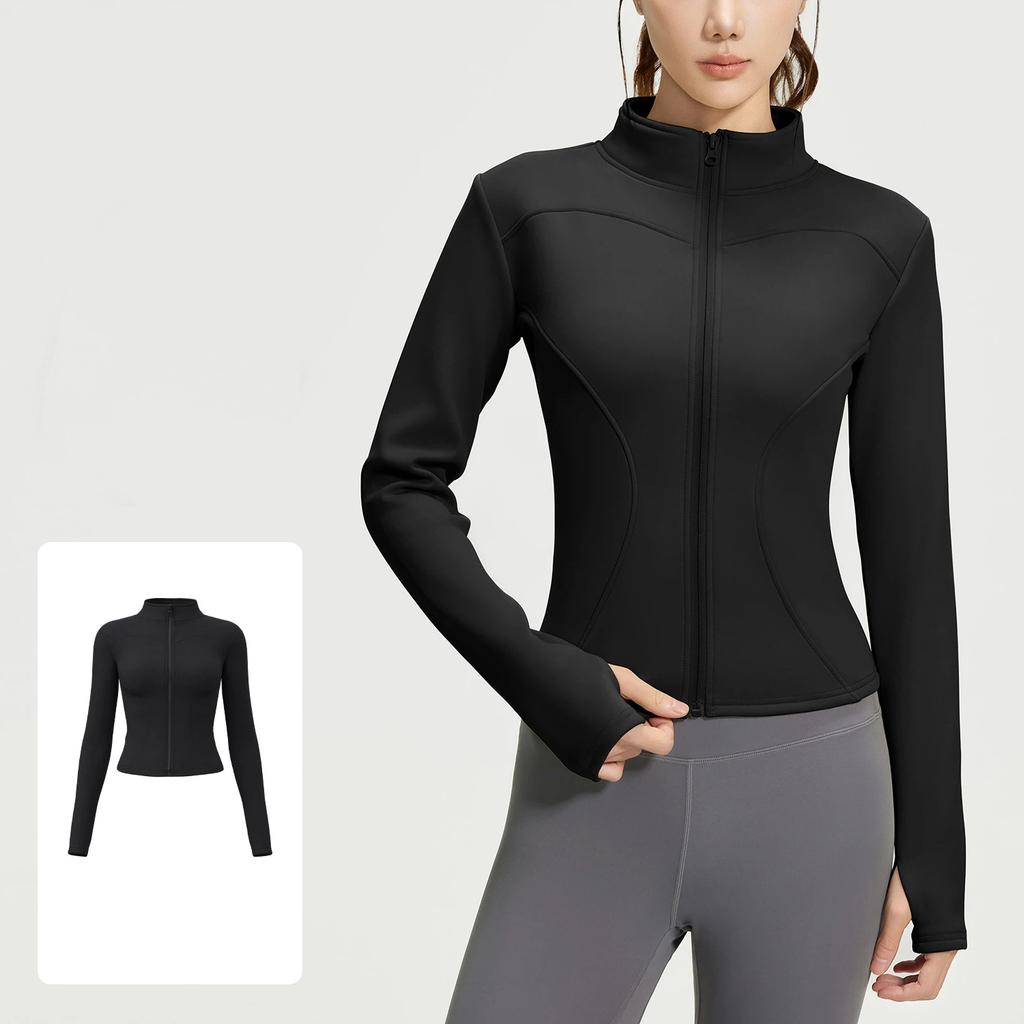 New Spring Autumn Zipper Slim Long Sleeve Top Women Stand Collar Sports Tight Yoga Wear Jacket Female