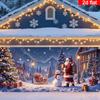 2D Flat 1-piece Christmas Garage Door Flag - Santa Claus Snowman and Reindeer Winter Scene Polyester Holiday Decoration