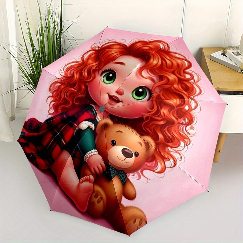 

1pc Cute Merida & Bear Pattern Automatic Umbrella is Fashionable and Good-Looking, a Portable 3-Fold Umbrella, Suitable for Travel and Daily