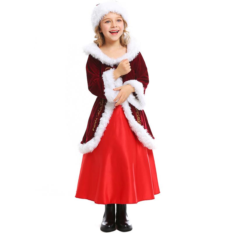 Kids Girls Santa Claus Xmas Red Dress Belt Hat Set Children Christmas New Year Cosplay Costumes Kindergarten Performance Role Play Outfit