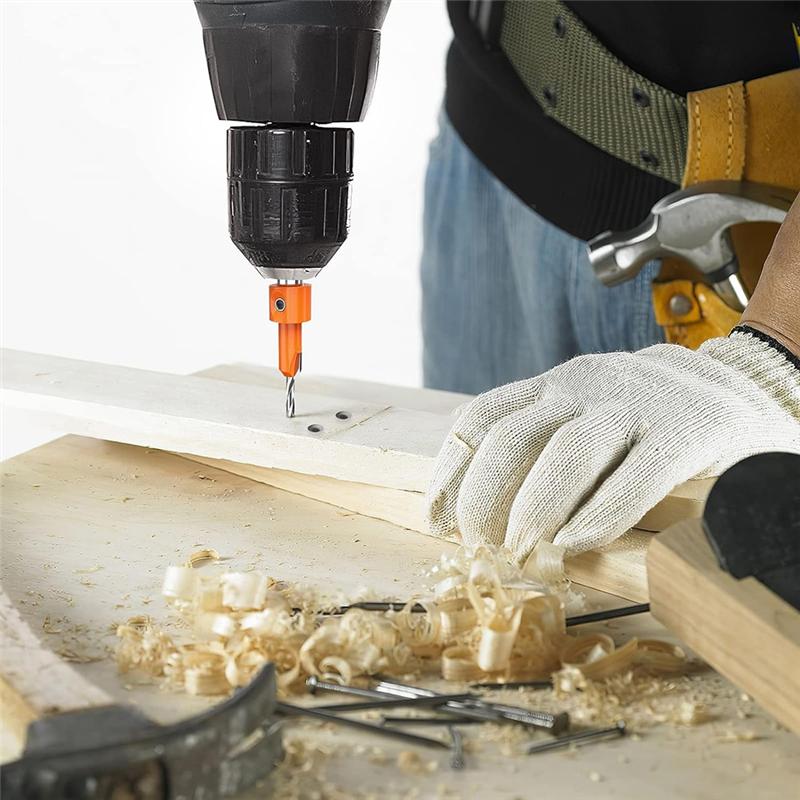 AD23-5 PCS Quick Change 8Mm Adjustable Countersink Drill Bit Set Orange Countersink Drill Bit With 5Pcs Replaceable Drill Bits