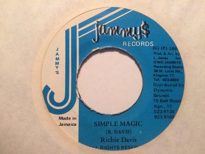 7inch Record RICHIE DAVIS  Simple Magic NONE Jammys Records 1992 Jamaica Reggae Ska  Dub Used