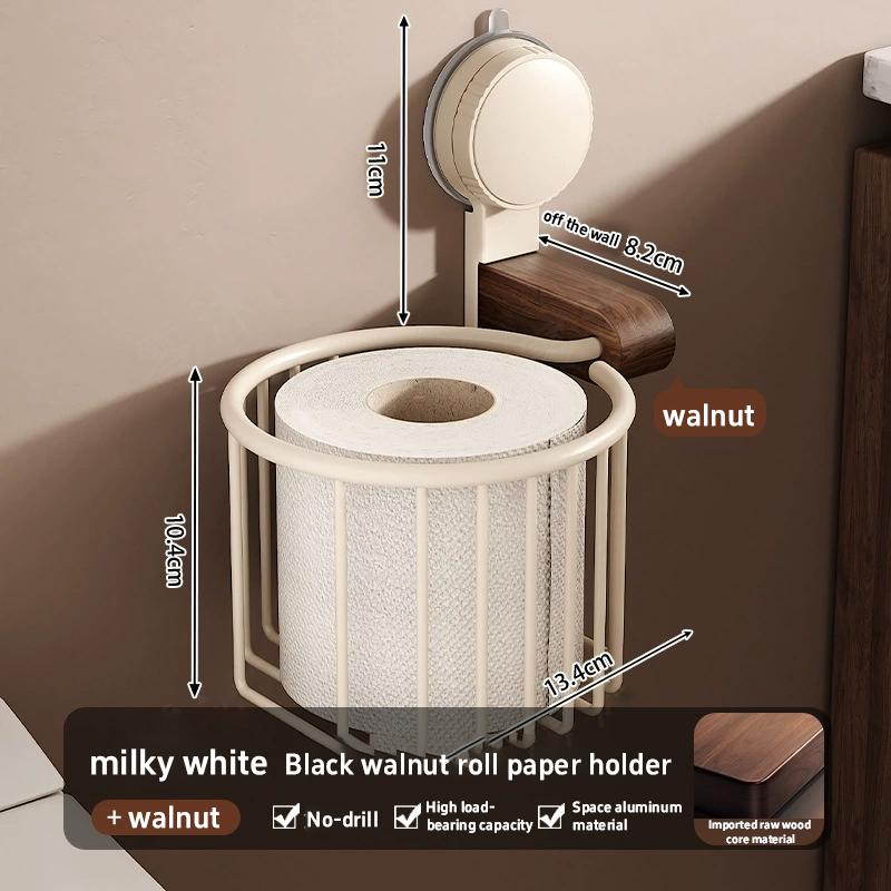 Retro Suction Cup Walnut Toilet And Bathroom Storage Rack No Punching Toilet Tissue Basket Bathroom Waterproof Storage Rack