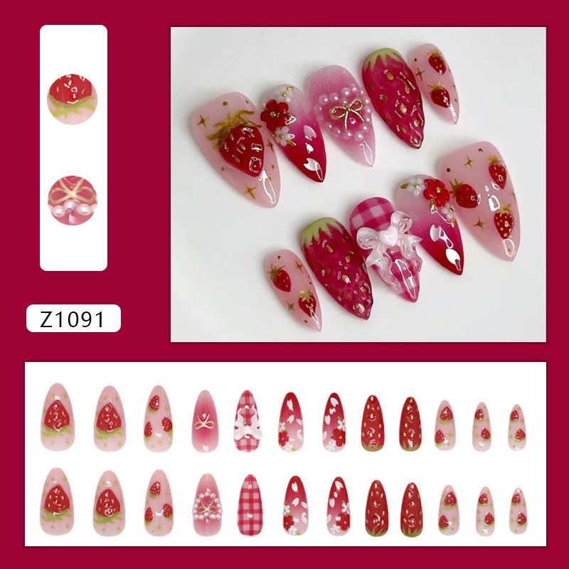 Three-dimensional fresh strawberry pearl love plaid bow European and American girl ins style removable wearable armor 24 pieces