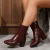 Women S Square Toe Side Zip High Heel Ankle Boots