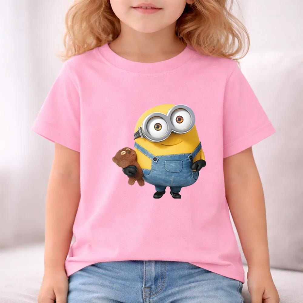 Fun Yellow Man Summer Children's T-shirt with Print for Outdoor 100% Pure Cotton Boys and Girls Comfortable Short-Sleeved Shirt