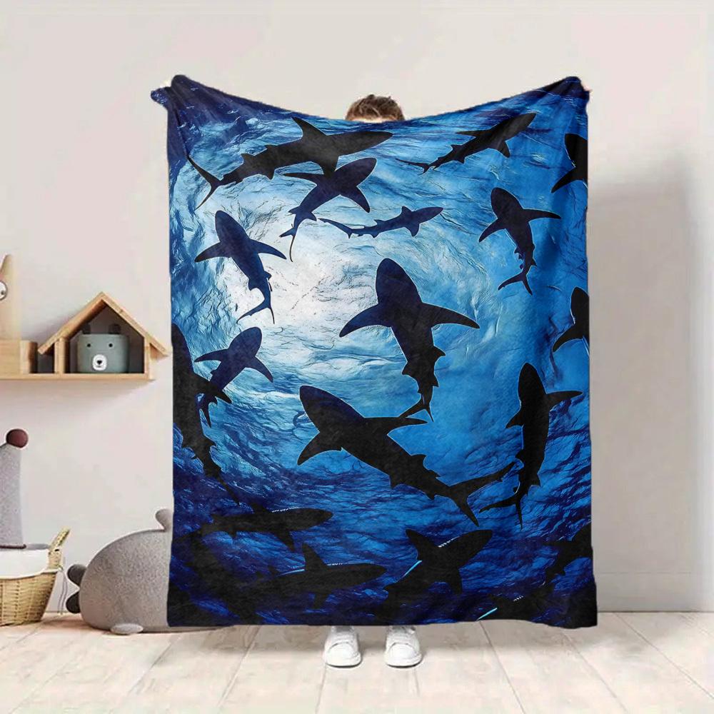 1pc Shark Blanket, Lightweight Flannel Throw Blanket For Sofa, Bed, Travel, Camping, Living Room, Office, Couch, Chair, And Bed