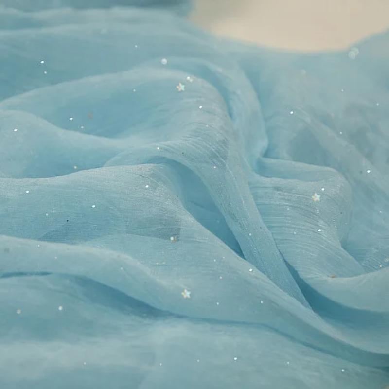 

140cm Width Stars Sequins Pleated Chiffon Fabric Soft Breathable for DIY Sewing Clothing Hanfu Dresses Handmade Sewing Textile 300x140cm