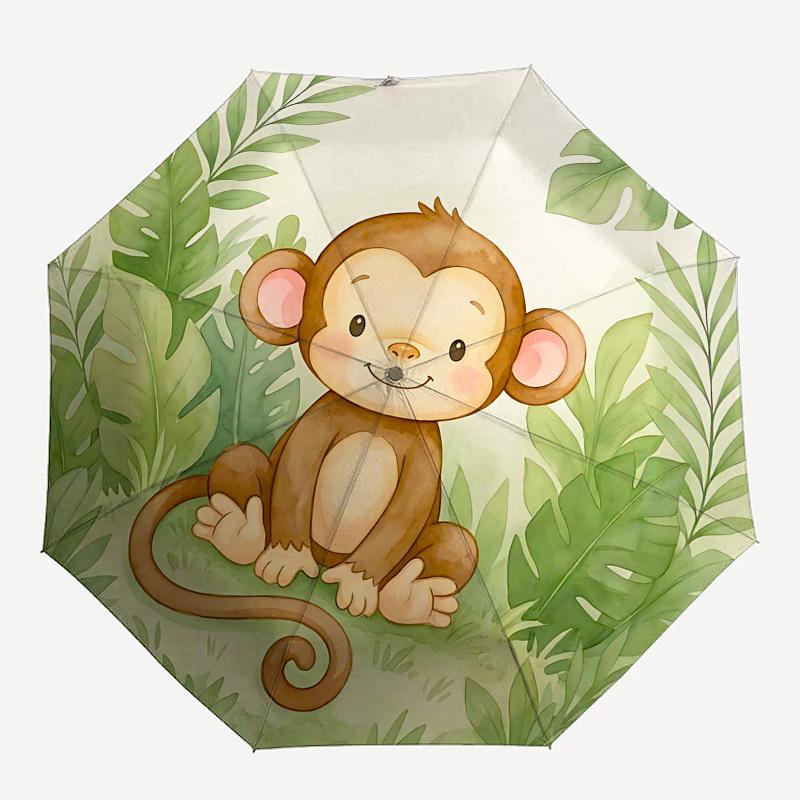 

1PC Monkey Jungle Umbrella-8-Rib Reinforced Portable Folding Travel Suitable for All Seasons Outdoor Daily , Fun Design-Z0417