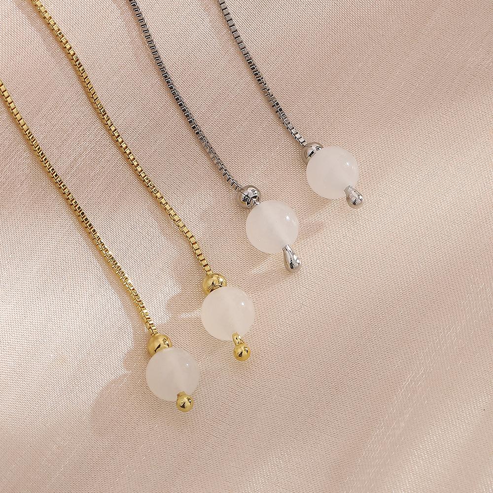 Hetian White Jade Earrings Chinese-Style Long Fringed Earrings Atmospheric Simple Classical Round Bead Jade Earrings