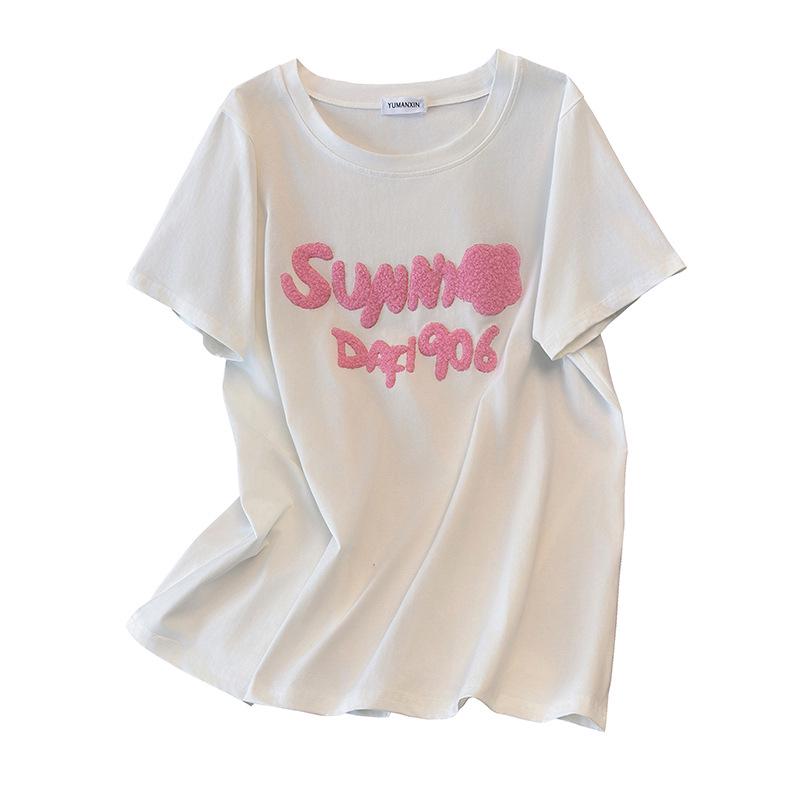 Women's Plus Size Mid-Length Loose Fit Round Neck Short-Sleeve T-Shirt (200/300/350 Jin, Style 6107)