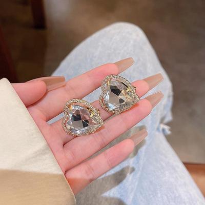 Koreanische Kristall-Herzohrringe aus S925 Silber - High-End-Design für Damen