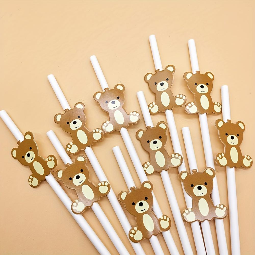 10-Pack Bear Decorative Paper Straws, Disposable Drinking Straws for Birthday Party, Festival Celebrations, Beverage Decoration