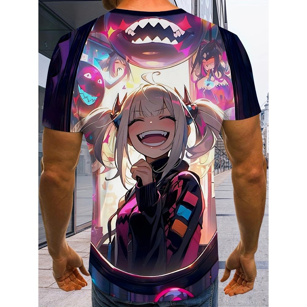 Men's Anime Print Shirt - Relaxed crew neck, short sleeves, machine washable - suitable for all seasons
