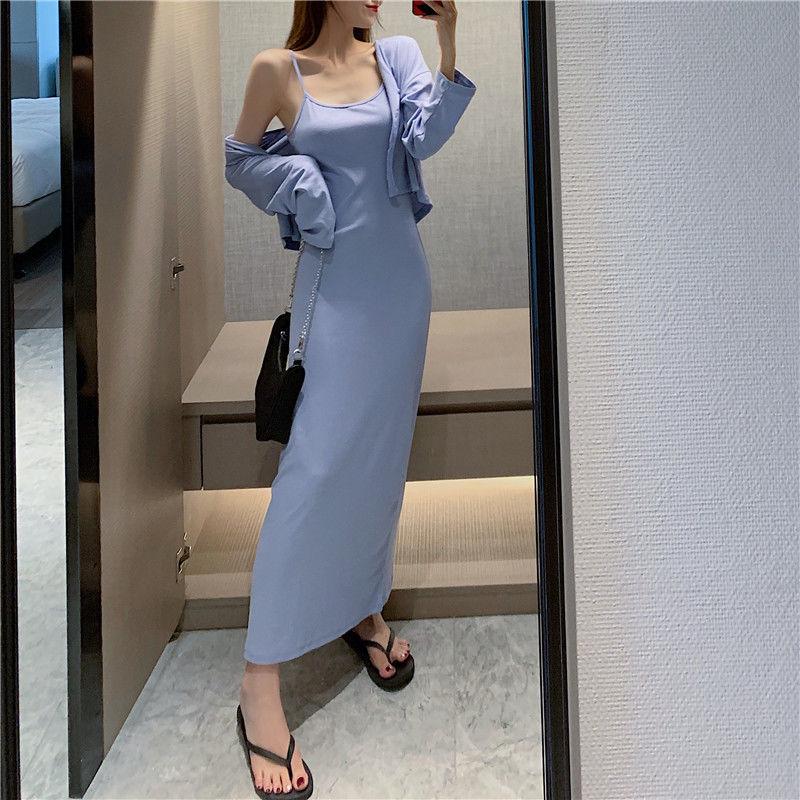 Elegant Long-Sleeved Autumn Two-Piece: Waist-Slimming, Figure-Flattering Dress