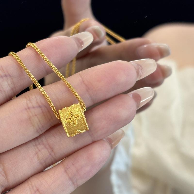 Retro Chinese High-Value Gold Silk Brocade Four-Leaf Flower Bracelet Ring Necklace Ancient Light Luxury Exquisite Set