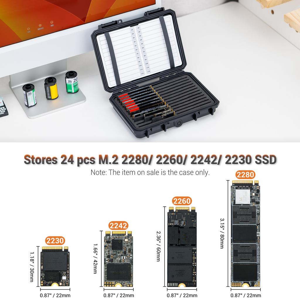 24 Slots M.2 2280/2260/2242/2230 Case Water-Resistant Shockproof M.2 SSD Holder M.2 2280 SSD Card Case M.2 Drive Storage Box