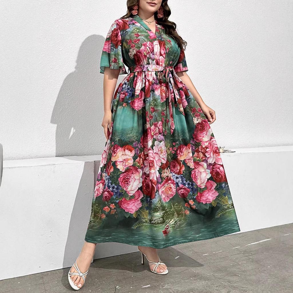 Plus Size Women's Printed Commuter Fashion Dress for Spring & Autumn