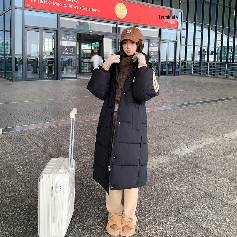 European Women's Mid-Length Down Jacket - Winter 2024 Arrival, Over-the-Knee, Loose Fit, Thickened Cotton Coat