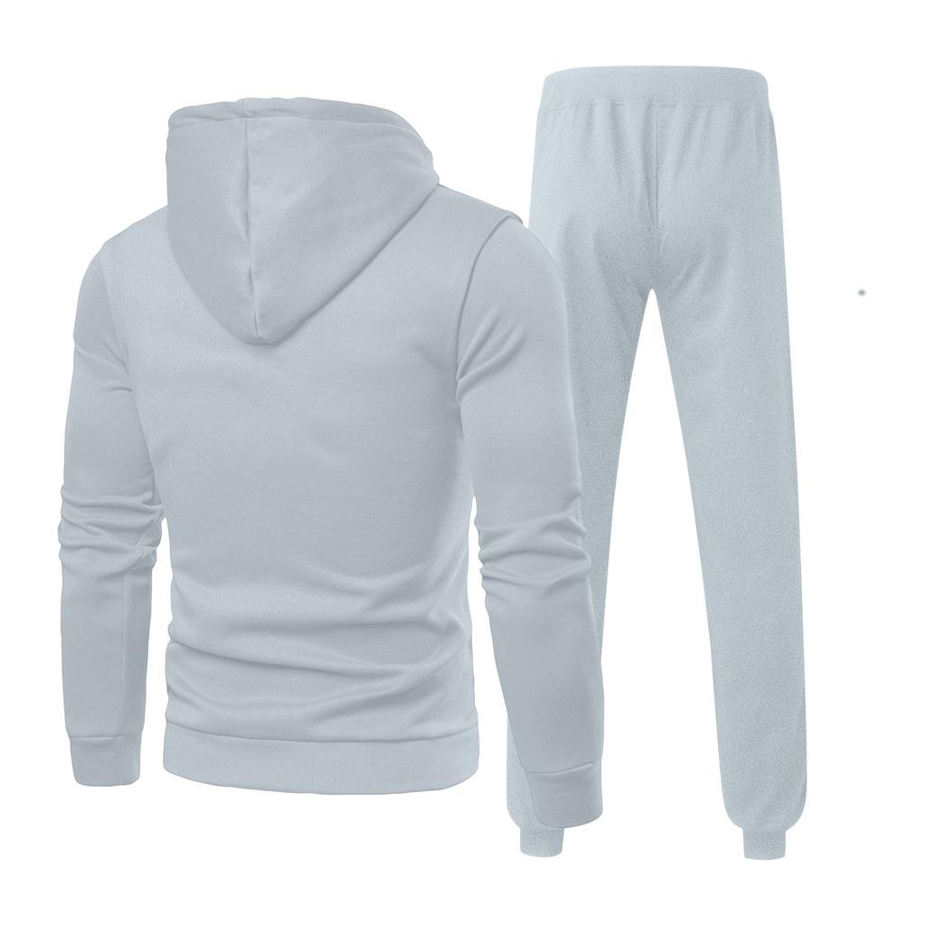 Men's Winter Solid Color Long-Sleeved Hooded Drawstring Sweatshirt And Sweatpants Suit
