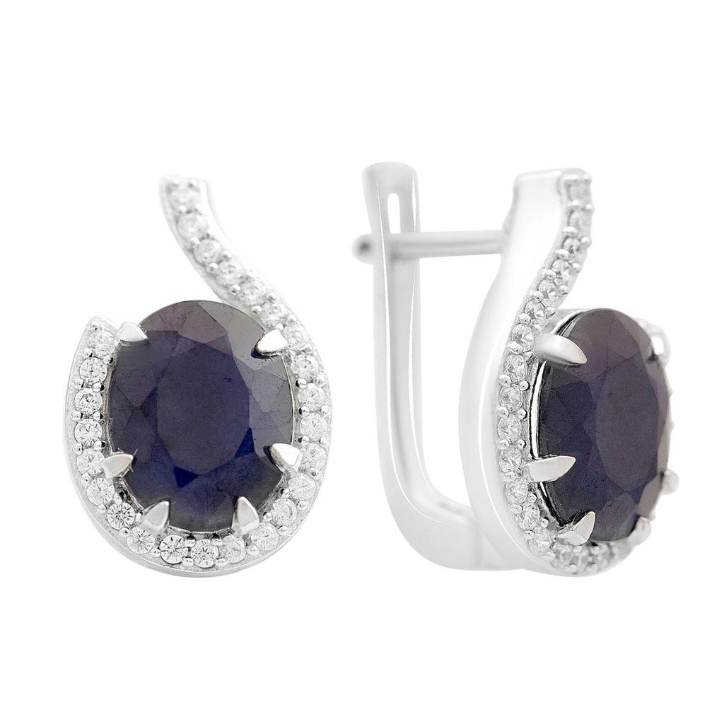 Silver Earrings with Natural Sapphire 7.667ct, Cubic Zirconia (2173960)