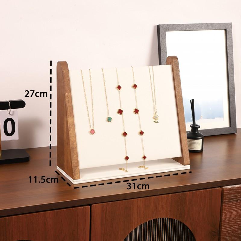 Wooden Slant Jewelry Display Stand Desktop Organizer Rings Necklaces Vintage Style