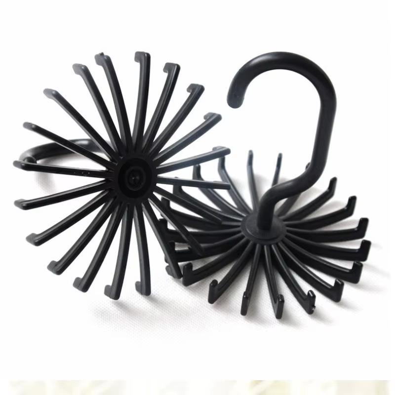 20 Claw 360 Degree Black Tie Rack Plastic Multi-functional Rotating Rack Scarf Belt Jewelry Collection Rack