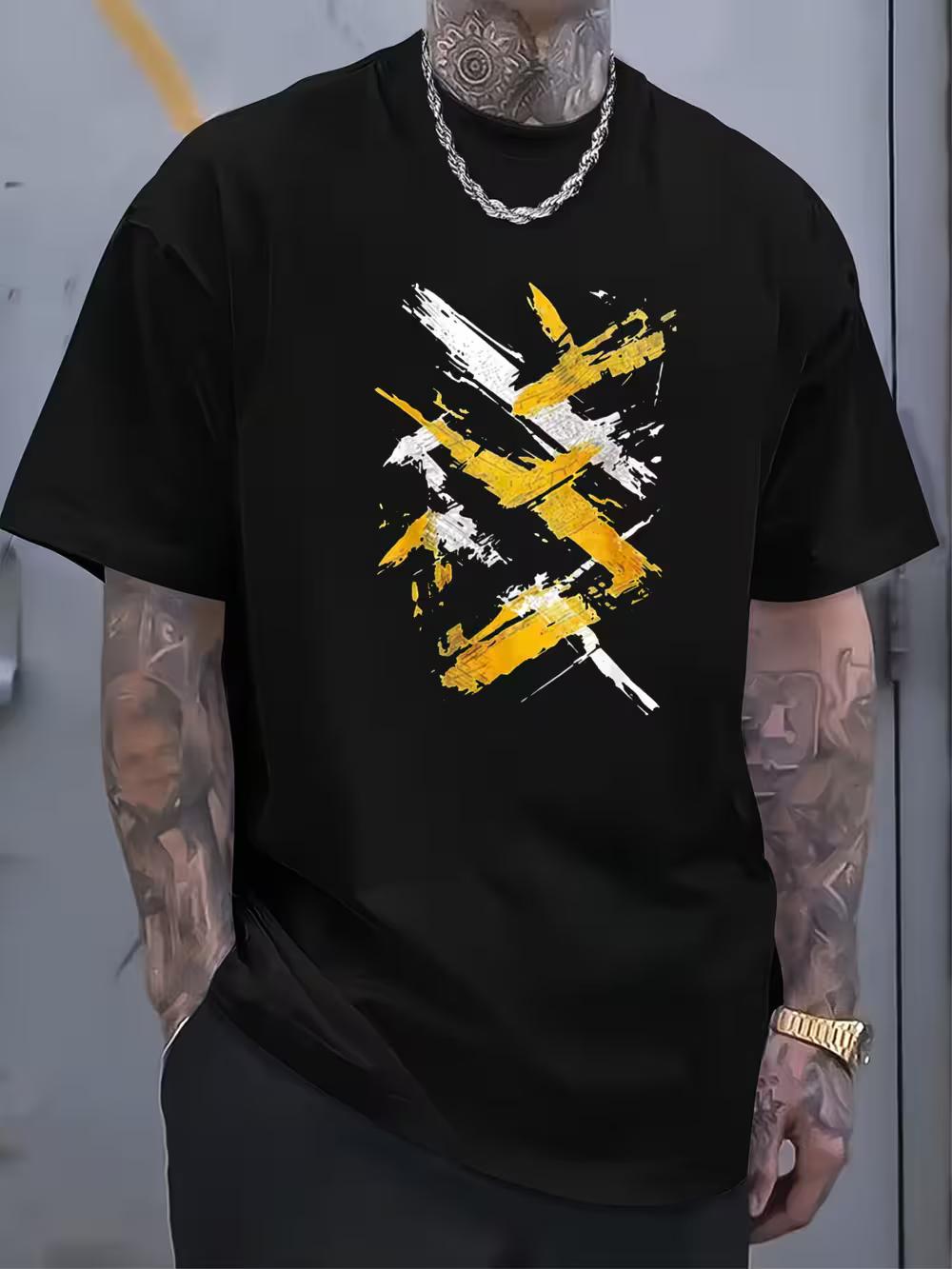 Men S Heavyweight 100% Oversized Long Sleeve T-Shirt - Striking Yellow And Black Graphic Tee XXXL