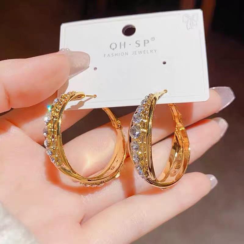 Trendy Light Luxury Full Diamond Hoop Earrings - New 2024 Style