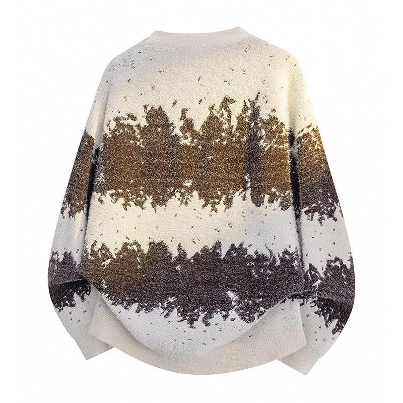 Pullovers Long Sleeves Sweaters Unisex Sweater Autumn and Winter Gradient Colour Wool Sweater Couples Loose Round Neck Bottoming Knit Sweater Men