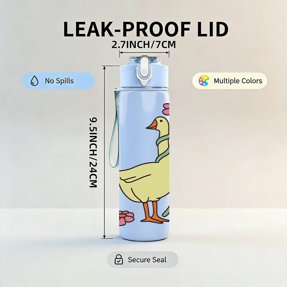 1PC Single Goose Duck Cartoon Print 750ml Color Plastic Sports Water Bottle Leakproof Flip Straw Lid Suitable for Sports Office Home Use