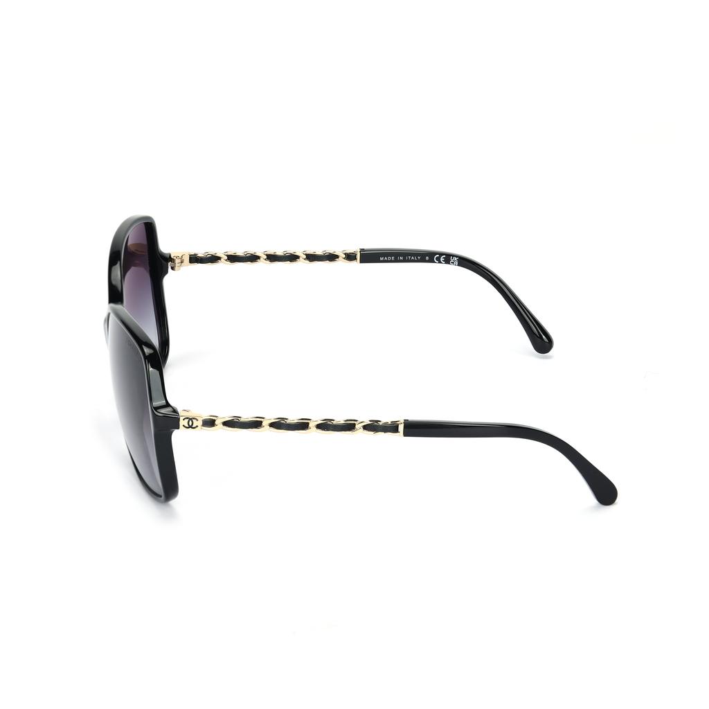 Chanel Pelle di agnello Tessuto metallico Braccio Quadrato Occhiali da sole Donna occhiali da sole Nero CH5210Q-C501-3C
