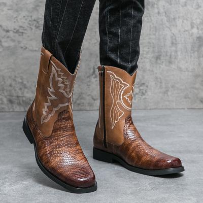 Stivali Denim da Uomo Ricamati Stampati di Alta Qualità Stile Western Moda Nuovo Stile Cerniera Laterale Comodi da Uomo a Gambale Alto