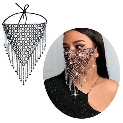 Exquisite Crystal Mask Jewelry Sparkly Rhinestones Tassels Mesh Masks Masquerade Masks Halloween Jewelry for Parties