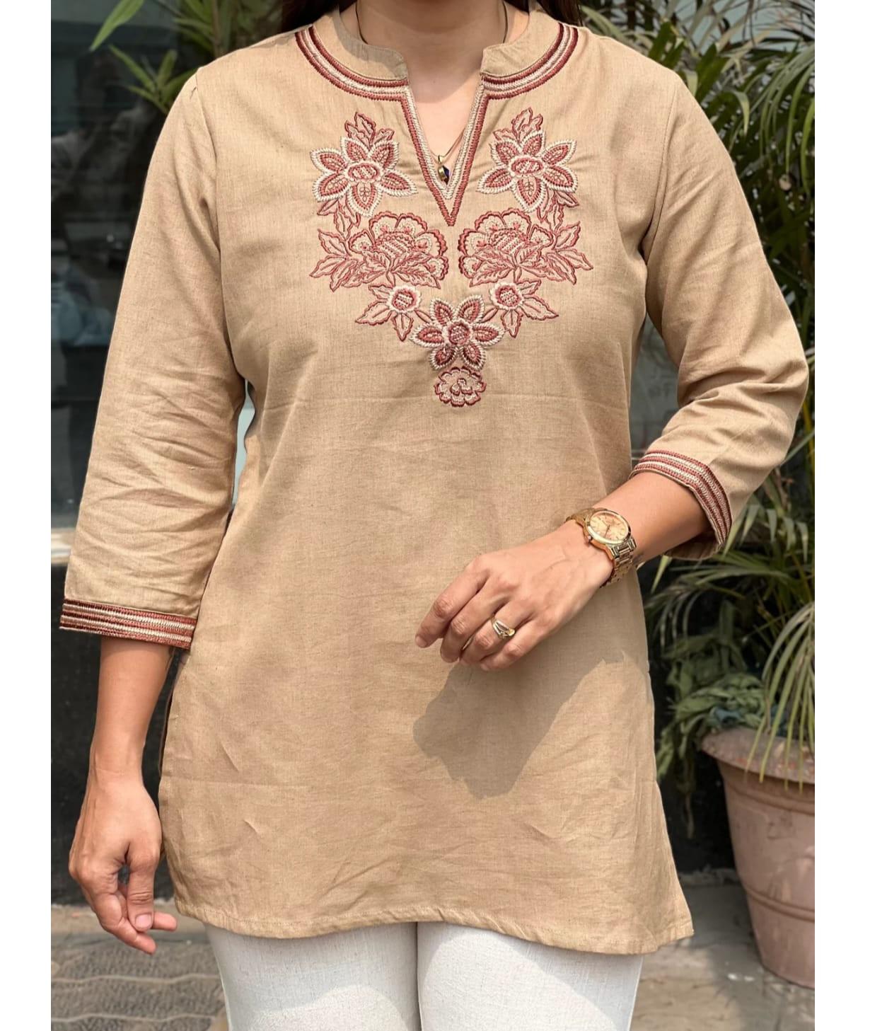 

Женская дизайнерская хлопковая туника-топ Курти M бежевый