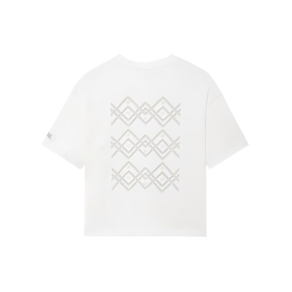 Li Ning Plain Pullover Round Neck Casual Loose Short Sleeve T-Shirt Women Tops Off-White AHSSB76-1