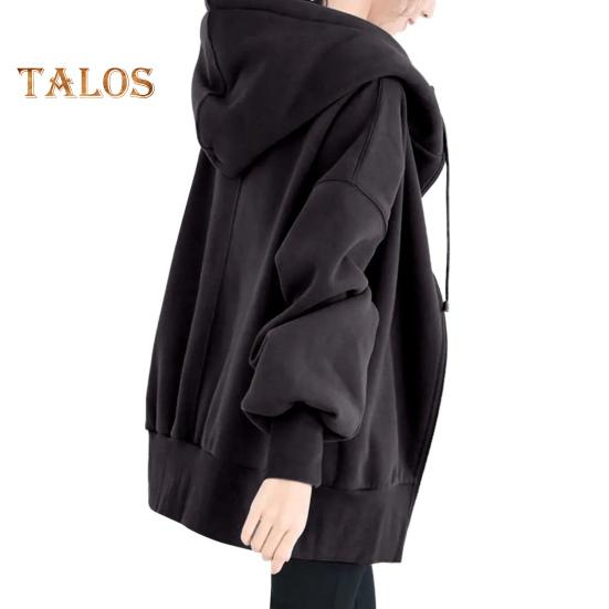 Women Thick Coat for Autumn Winter Warmth Solid Color Mid Length Fleece Jacket with Pockets Loose Zipper Hooded Coat for Daily Wear