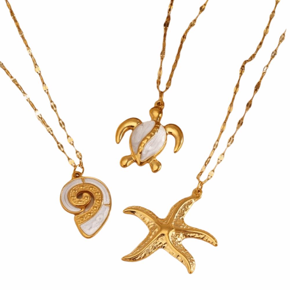 Ocean Elements Elegant Necklace Turtle Conch Design Collarbone Chain Daily Jewelry