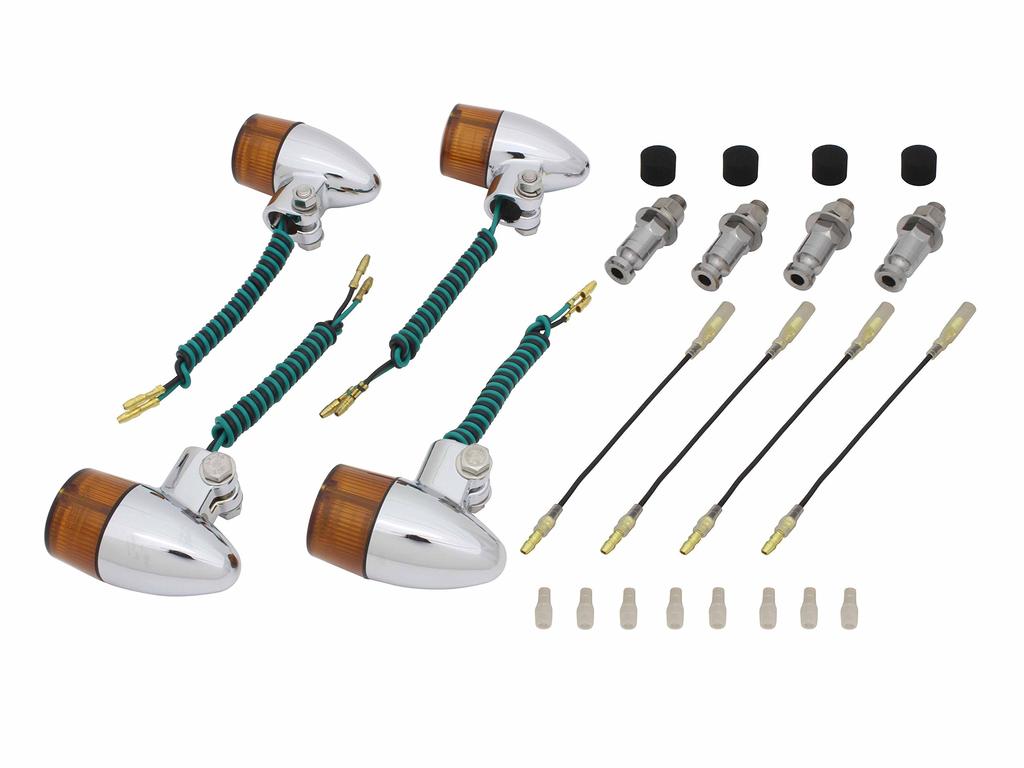 POSH FAITH Motorcycle Accessories Turn Set for SR500 Chrome Body with Orange Bullet-Type Signals, Model-Specific SR400/FI (1985-) (1985-1998), Lens,