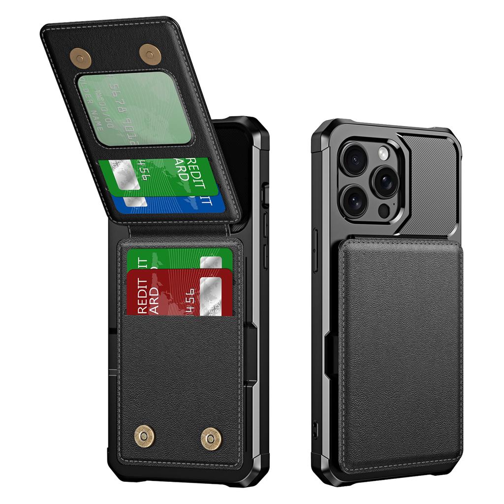 ZM11 For iPhone 13 Pro Max Case Vertical Card Slots PU Leather Coated TPU Kickstand Phone Cover