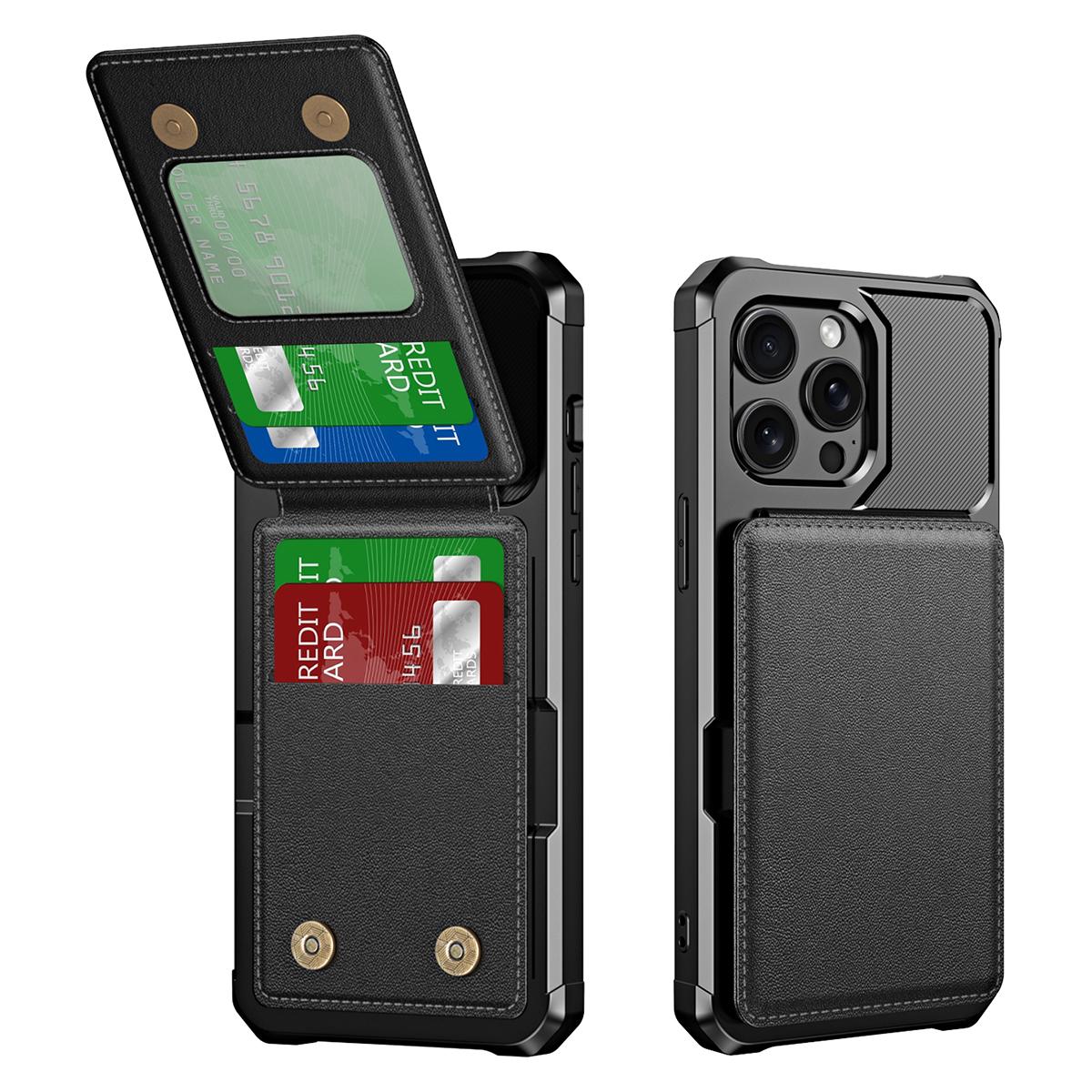 

ZM11 For iPhone 12/12 Pro Case Vertical Flip Card Holder Leather+TPU Kickstand Phone Cover Black