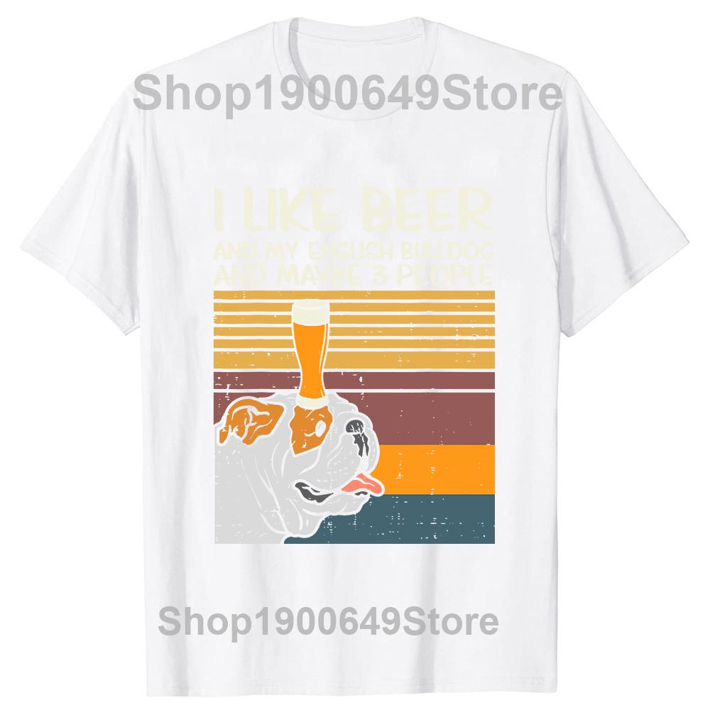 Beer English Bulldog People Drinking Dog Lover T Shirts Tee Tops Round Neck ShortSleeve Tshirt Clothing Casual Basic Tshirts