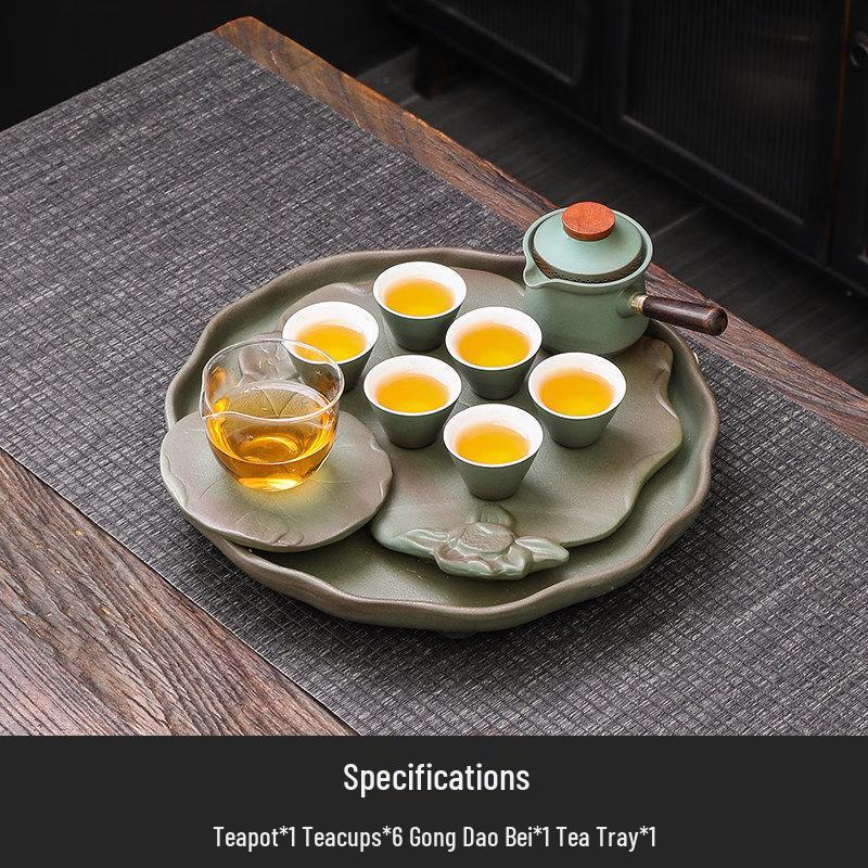 Green Ceramic Lotus Tea Set
