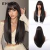 European Style Champagne Brown Long Straight Hair Wig with Bangs
