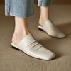 Fashion 2025 NEW Summer Women Mules Genuine Leather Women Shoes Cover Toe Shoes Squared Toe Low Heel Sandals Pleated Modern Slippers