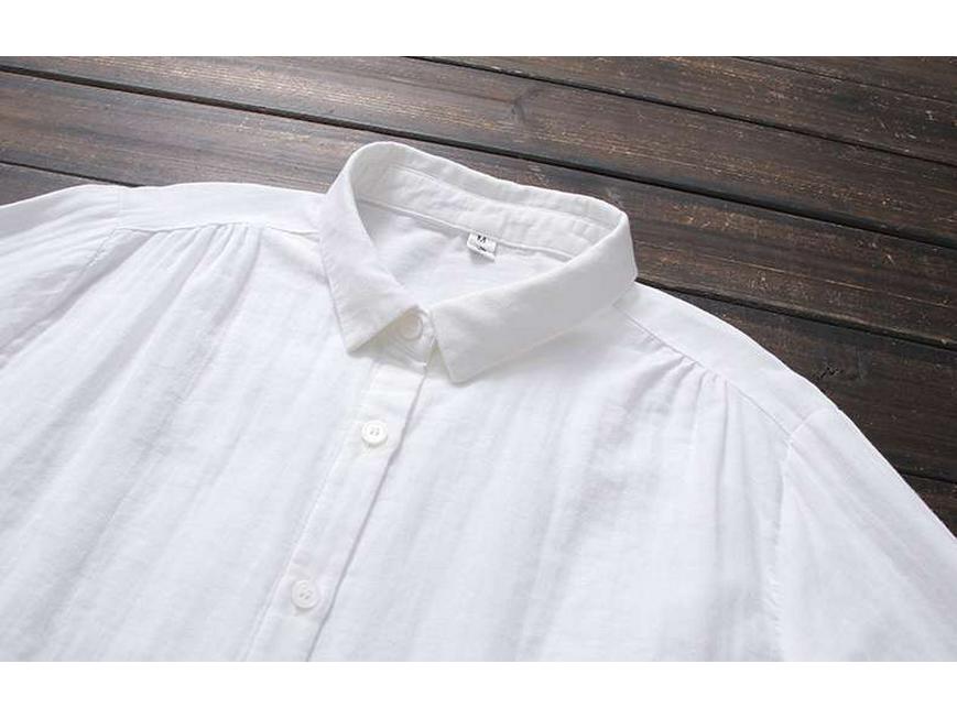 Women's Soft Cotton Double Layer Gauze Long Sleeve Shirt, Versatile with Pointed Collar